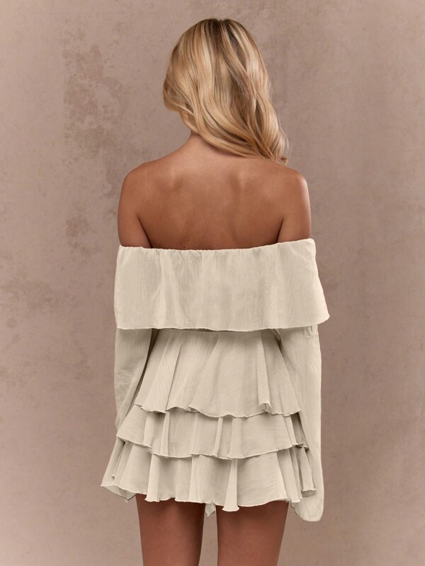 Missguided MISSGUIDED Off Shoulder Ruffle Crop Top With Bell Sleeves