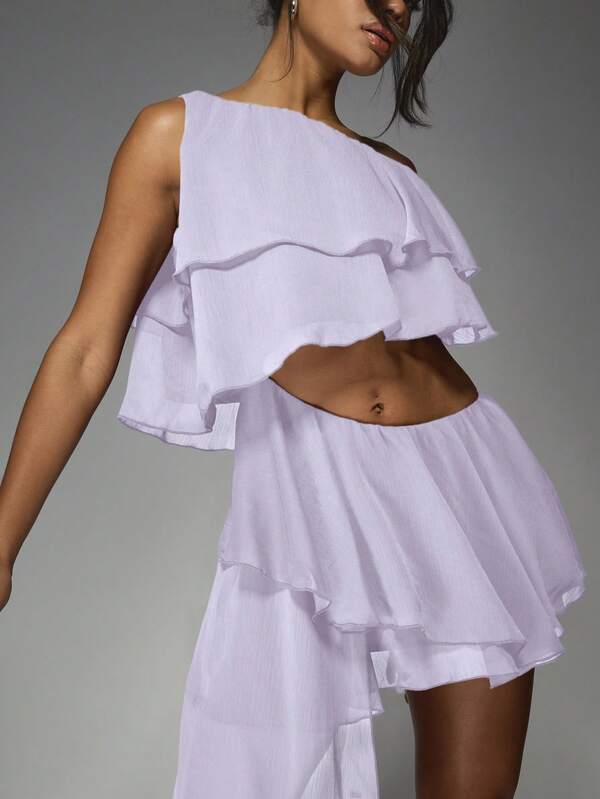 Missguided MISSGUIDED Off Shoulder Ruffle Mini Dress With Asymmetrical Hem Tiered Flounce