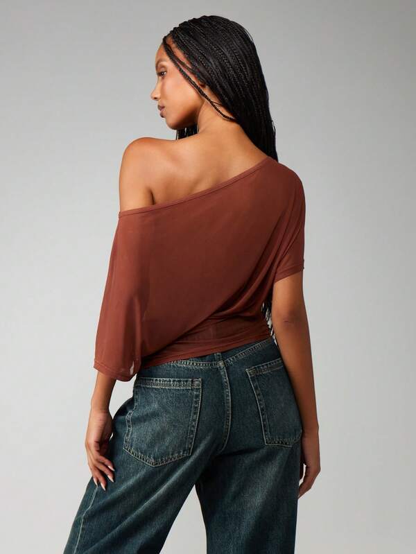 Missguided MISSGUIDED Off Shoulder Sheer Blouse With Batwing Sleeves