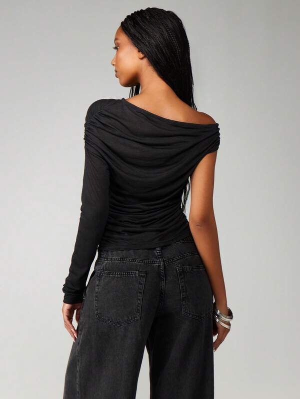 Missguided MISSGUIDED Off Shoulder Sheer Knit Top With Long Sleeves