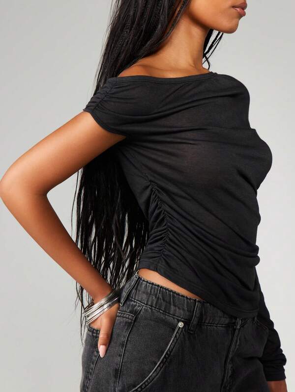 Missguided MISSGUIDED Off Shoulder Sheer Knit Top With Long Sleeves