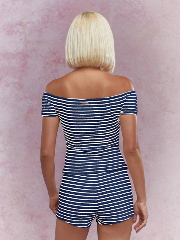 Missguided MISSGUIDED Off Shoulder Striped Textured Ribbed Co-Ord Set