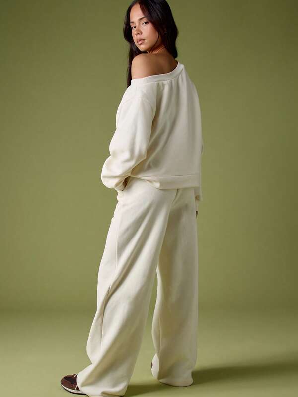 Missguided MISSGUIDED Off Shoulder Sweater With Wide Leg Pants Set
