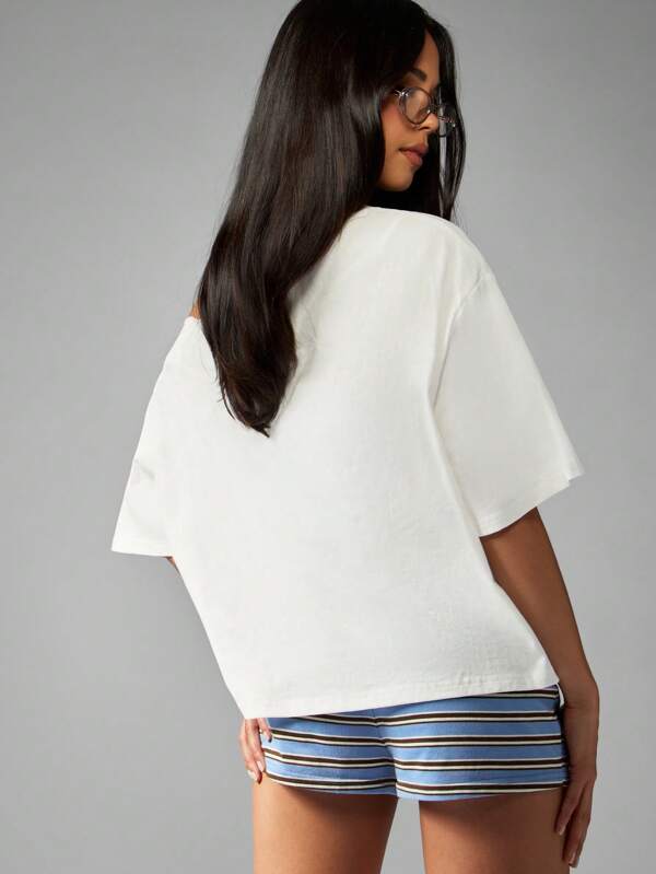 Missguided MISSGUIDED Off Shoulder T-Shirt With Script Design