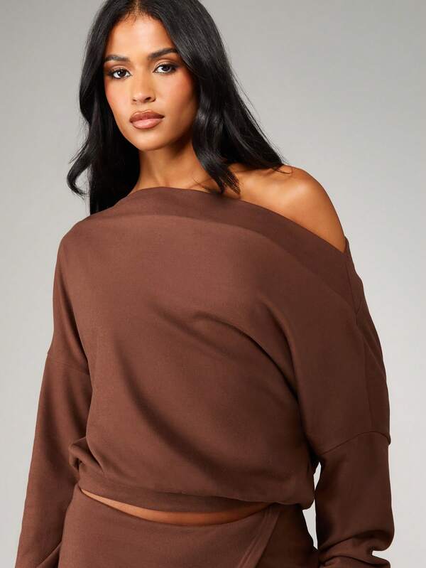 Missguided MISSGUIDED Off Shoulder Top With Bell Bottom Pants Coordinated Set