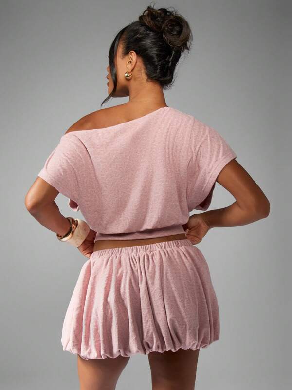 Missguided MISSGUIDED Off Shoulder Top With Bubble Mini Skirt