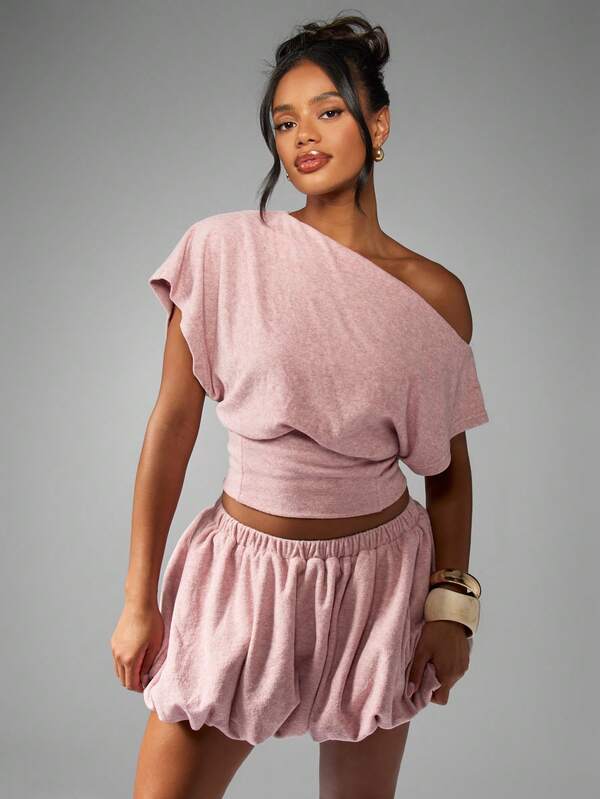 Missguided MISSGUIDED Off Shoulder Top With Bubble Mini Skirt