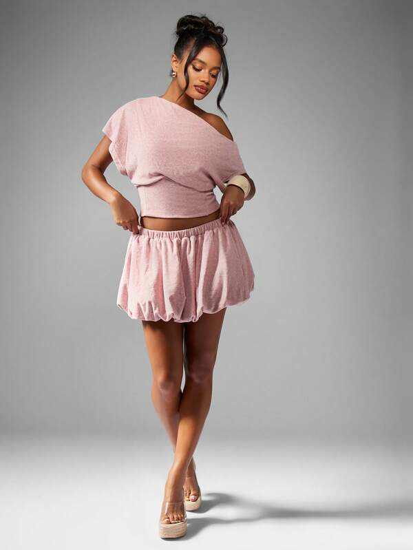 Missguided MISSGUIDED Off Shoulder Top With Bubble Mini Skirt