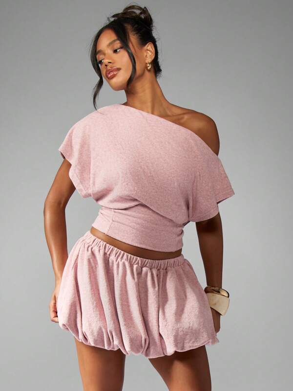 missguided MISSGUIDED Off Shoulder Top With Bubble Mini Skirt