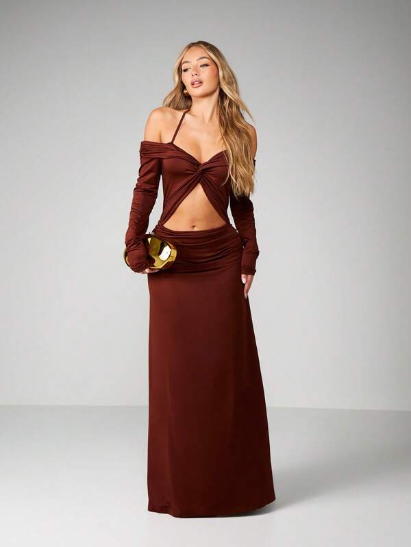 missguided MISSGUIDED Off Shoulder Twisted Cutout Maxi Dress