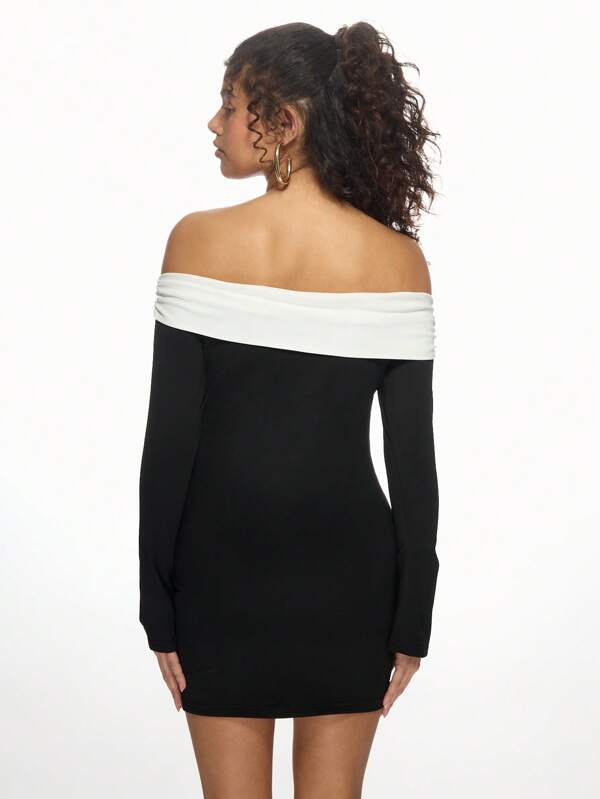 Missguided MISSGUIDED Off Shoulder Twisted Front Long Sleeve Bodycon Mini Dress