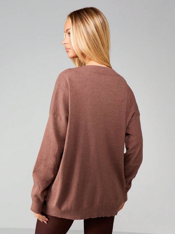 Missguided MISSGUIDED Off Shoulder V-Neck Oversized Knit Sweater