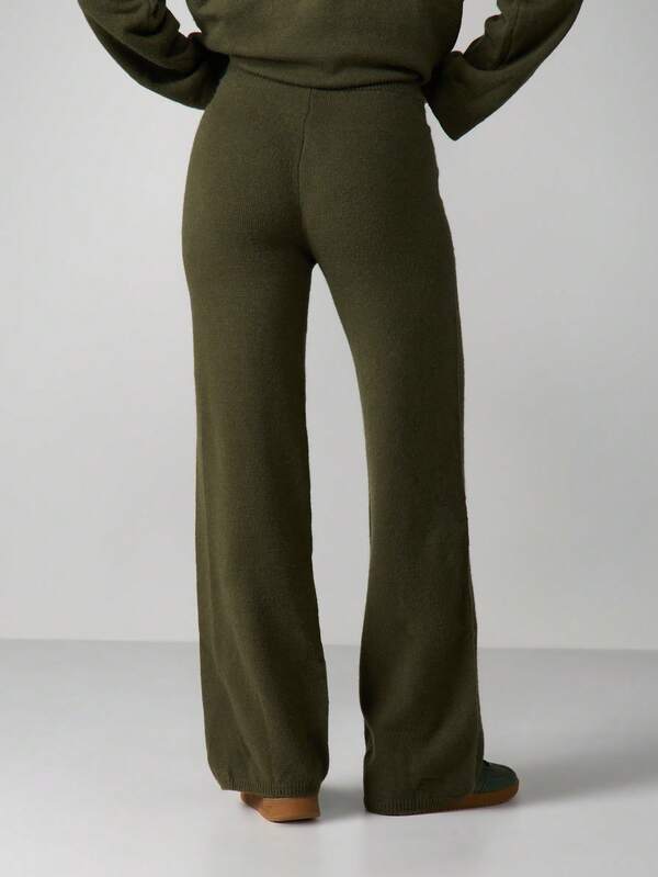 Missguided MISSGUIDED Olive Wide Leg Knit Pants With Logo