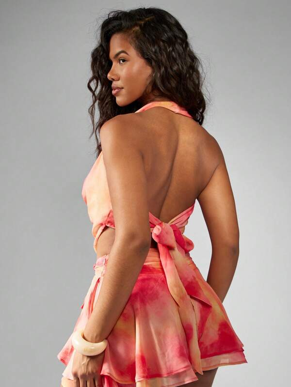 Missguided MISSGUIDED Ombre Chiffon Halter Crop Top With Cowl Neck And Tie-Back