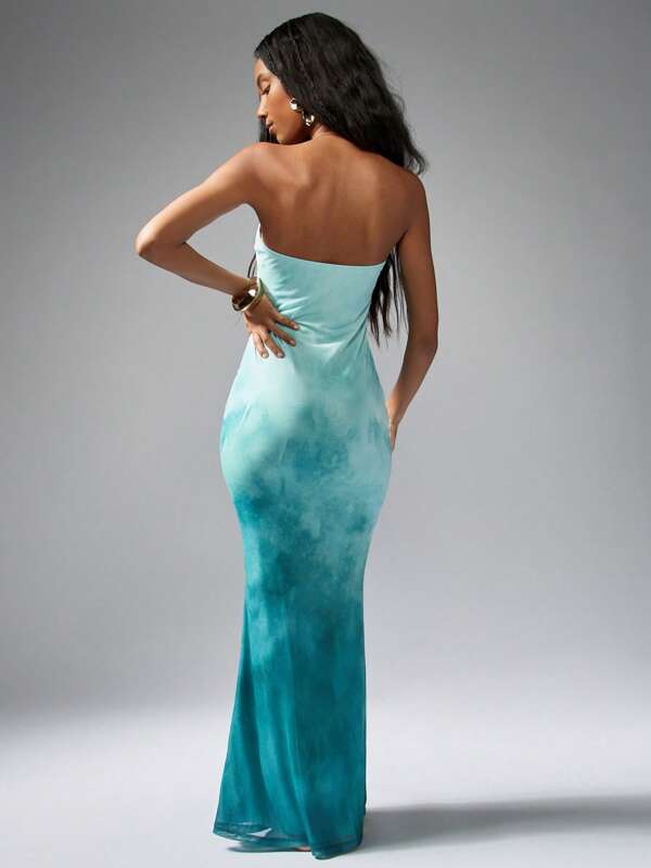 Missguided MISSGUIDED Ombre Cut-Out Strapless Bandeau Long Maxi Dress