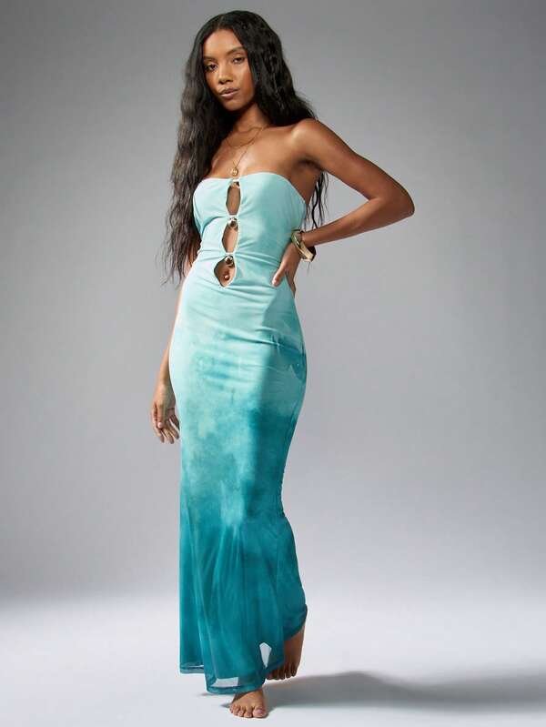 Missguided MISSGUIDED Ombre Cut-Out Strapless Bandeau Long Maxi Dress