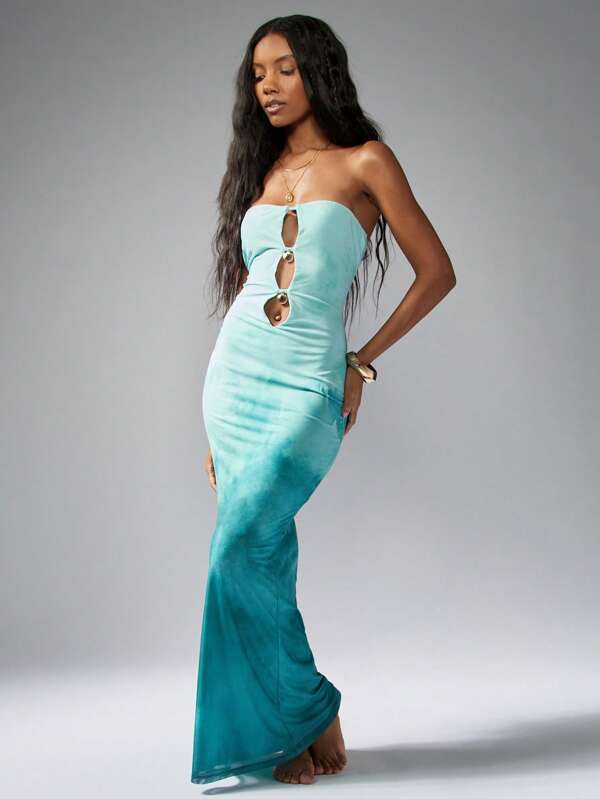 missguided MISSGUIDED Ombre Cut-Out Strapless Bandeau Long Maxi Dress