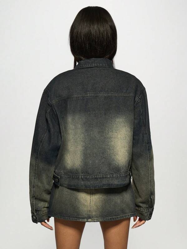 Missguided MISSGUIDED Ombre Denim Bomber Jacket With Gradient Wash Effect
