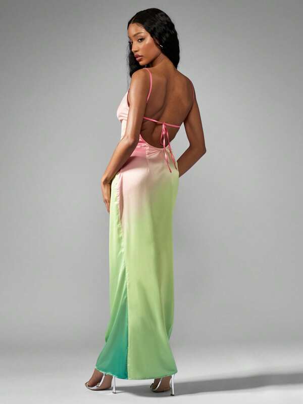 Missguided MISSGUIDED Ombre Printed Cowl Slip Maxi Dress