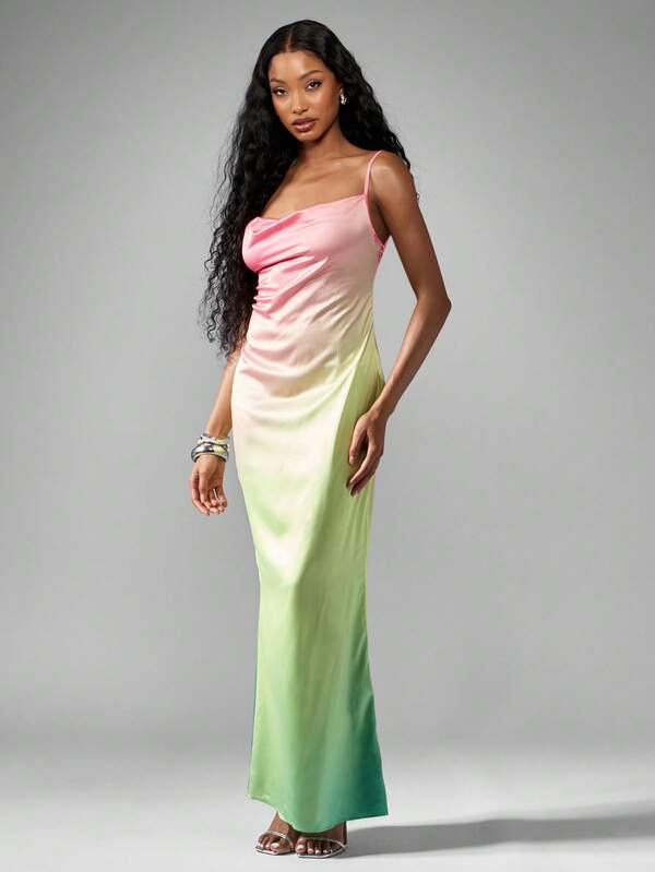 Missguided MISSGUIDED Ombre Printed Cowl Slip Maxi Dress