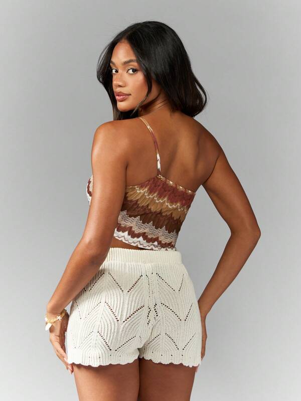Missguided MISSGUIDED One Shoulder Asymmetric Crochet Wave Pattern Crop Top