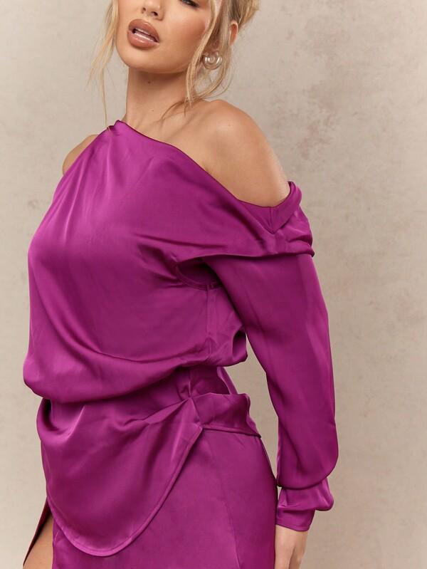 Missguided MISSGUIDED One Shoulder Asymmetric Drape Mini Dress With Side Split