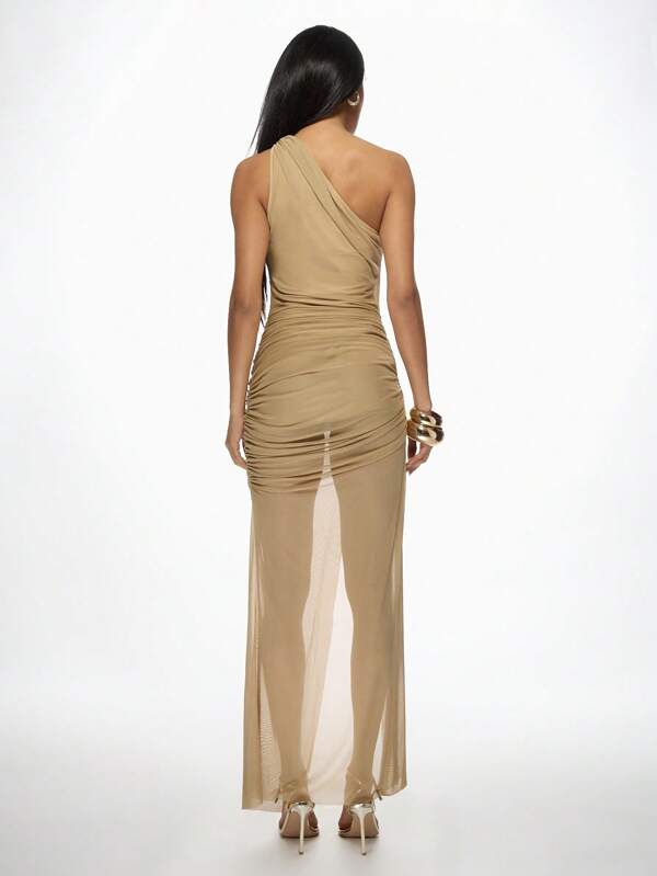 Missguided MISSGUIDED One Shoulder Asymmetric Draped Maxi Dress With Ruched Slit
