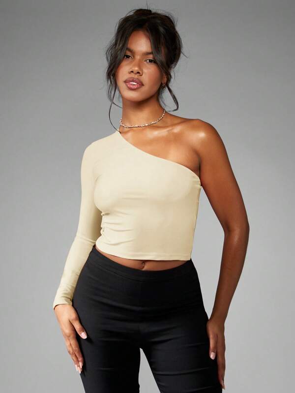 missguided MISSGUIDED One Shoulder Asymmetric Elegant Fitted Crop Top