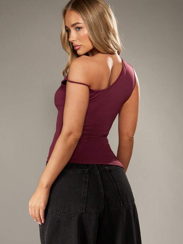 Missguided MISSGUIDED One Shoulder Asymmetric Top With Cold Shoulder