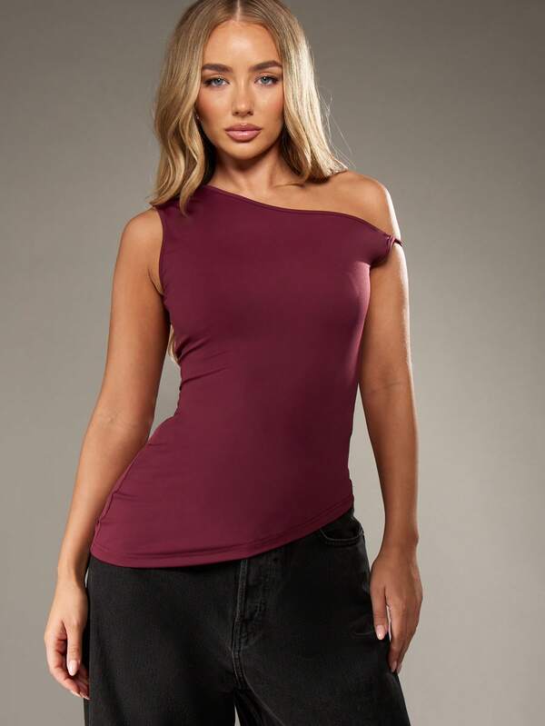 missguided MISSGUIDED One Shoulder Asymmetric Top With Cold Shoulder