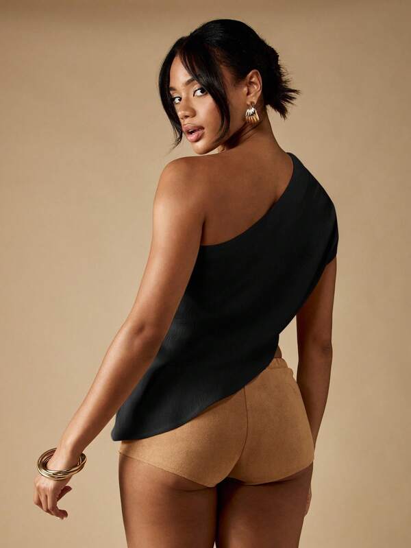 Missguided MISSGUIDED One Shoulder Asymmetrical Draped Blouse With Side Cut