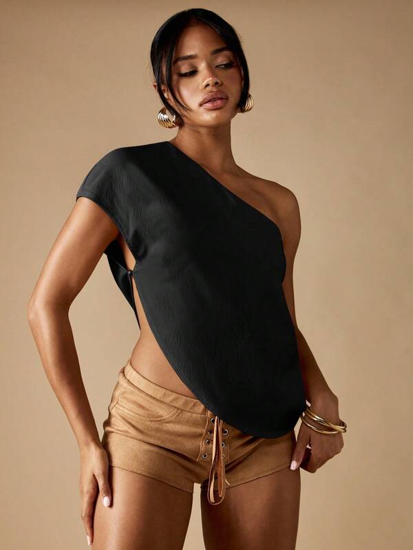 missguided MISSGUIDED One Shoulder Asymmetrical Draped Blouse With Side Cut