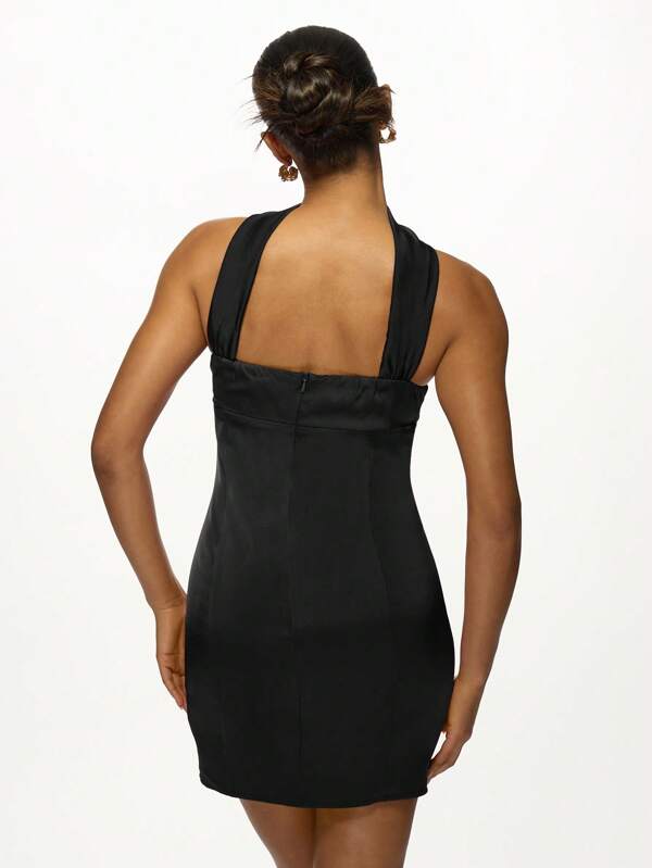 Missguided MISSGUIDED One Shoulder Bandeau Bodycon Fitted Neck Tie Detail Mini Dress