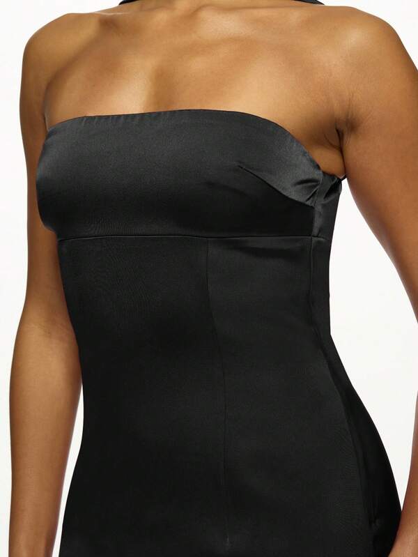 Missguided MISSGUIDED One Shoulder Bandeau Bodycon Fitted Neck Tie Detail Mini Dress