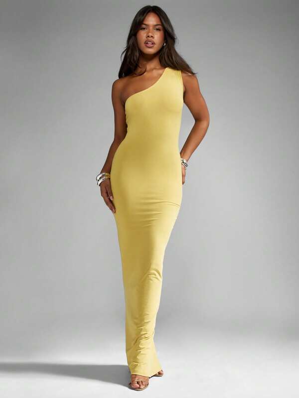 missguided MISSGUIDED One Shoulder Bodycon Floor Length Dress