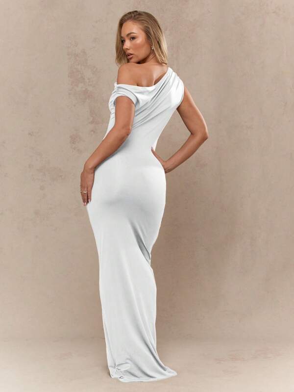 Missguided MISSGUIDED One Shoulder Bodycon Floor Length Elegant Fitted Maxi Dress