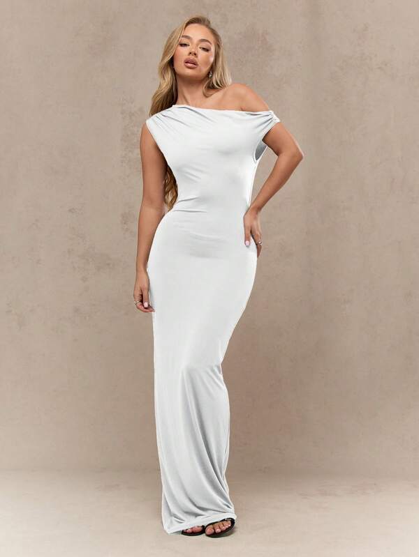 Missguided MISSGUIDED One Shoulder Bodycon Floor Length Elegant Fitted Maxi Dress