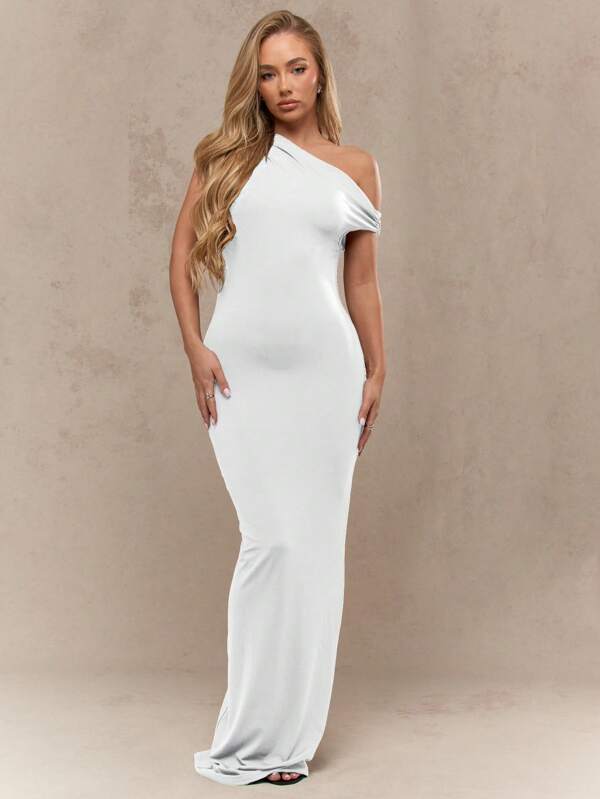 missguided MISSGUIDED One Shoulder Bodycon Floor Length Elegant Fitted Maxi Dress