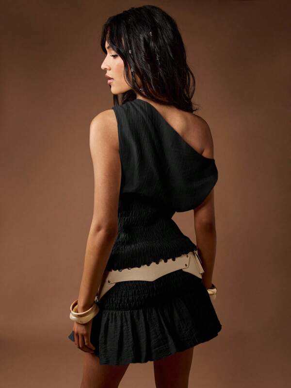 Missguided MISSGUIDED One Shoulder Chiffon Top With Ruched Waist