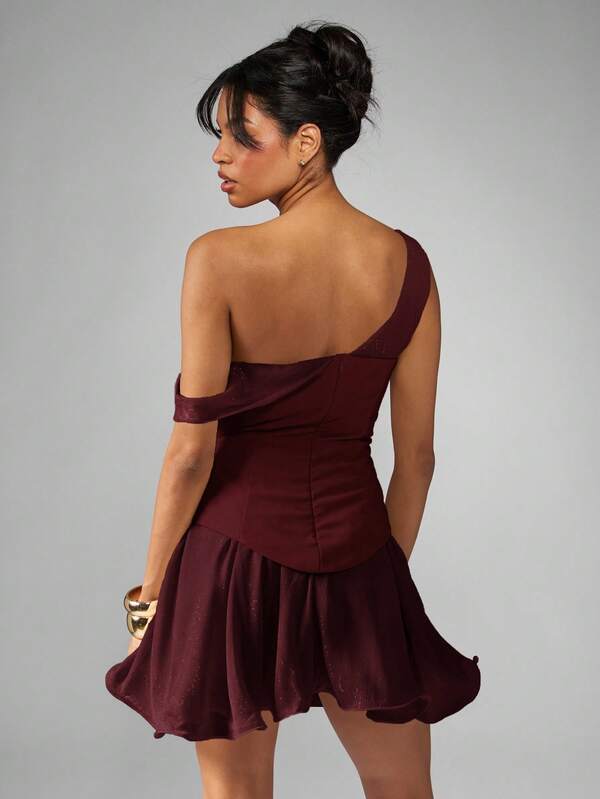 Missguided MISSGUIDED One Shoulder Corset Dress With Frill Hem