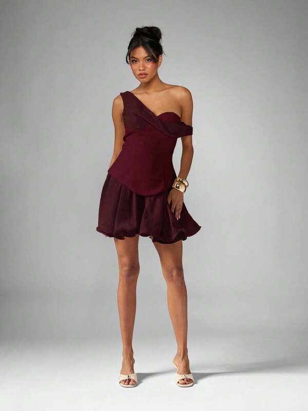 Missguided MISSGUIDED One Shoulder Corset Dress With Frill Hem