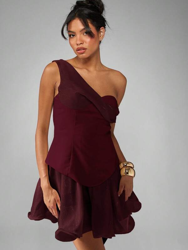 Missguided MISSGUIDED One Shoulder Corset Dress With Frill Hem