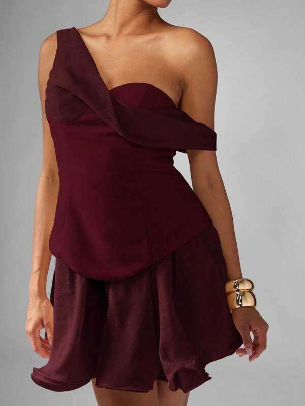 missguided MISSGUIDED One Shoulder Corset Dress With Frill Hem