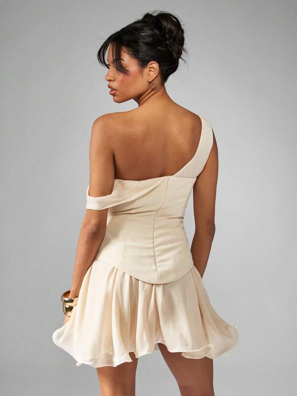 Missguided MISSGUIDED One Shoulder Corset Mini Dress With Layered Ruffle Skirt