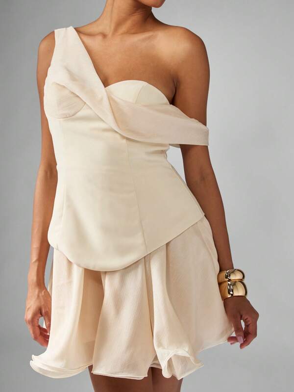 missguided MISSGUIDED One Shoulder Corset Mini Dress With Layered Ruffle Skirt