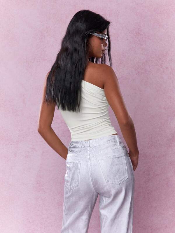 Missguided MISSGUIDED One Shoulder Crop Top Form Fitting Women Tops