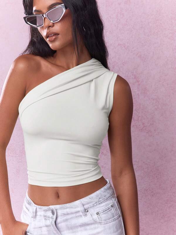 Missguided MISSGUIDED One Shoulder Crop Top Form Fitting Women Tops