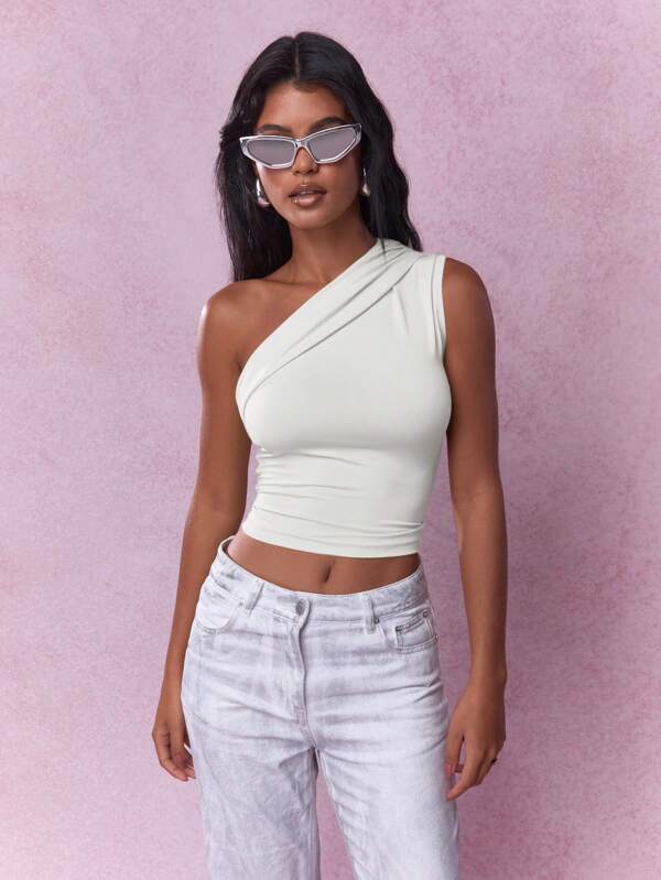missguided MISSGUIDED One Shoulder Crop Top Form Fitting Women Tops