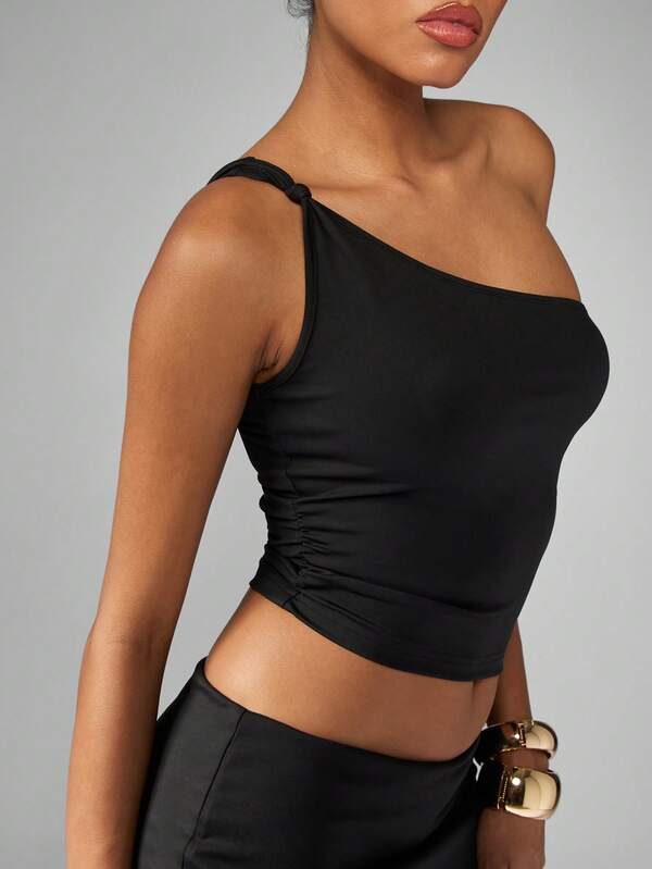 Missguided MISSGUIDED One Shoulder Crop Top With Lace Flare Pants