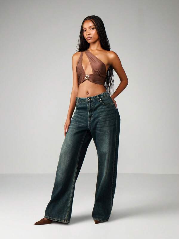 Missguided MISSGUIDED One Shoulder Cut Out Crop Top With Ring Detail